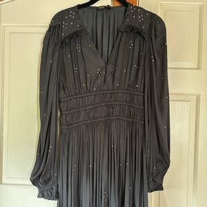Maje silky black mini dress with gold studs